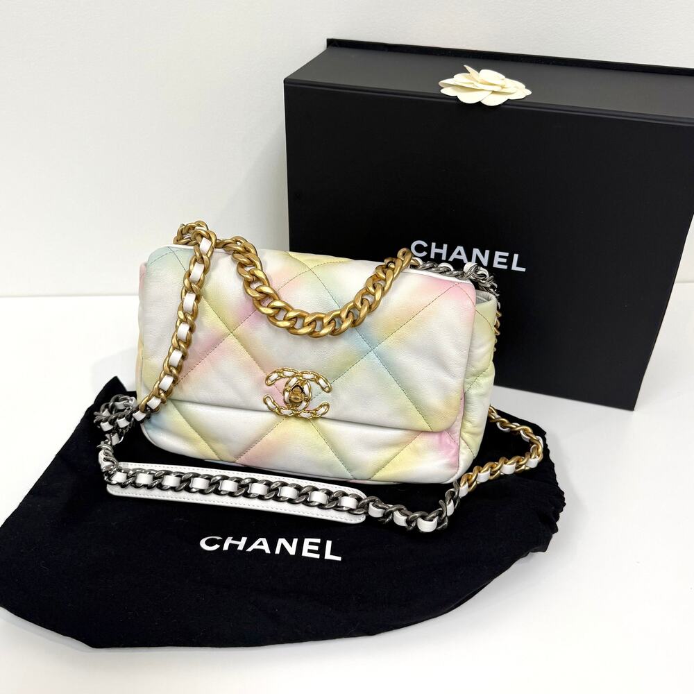 CHANEL 19 Rainbow Goatskin Leather Tri-Metal Small Flap Bag Multicolor CC Logo